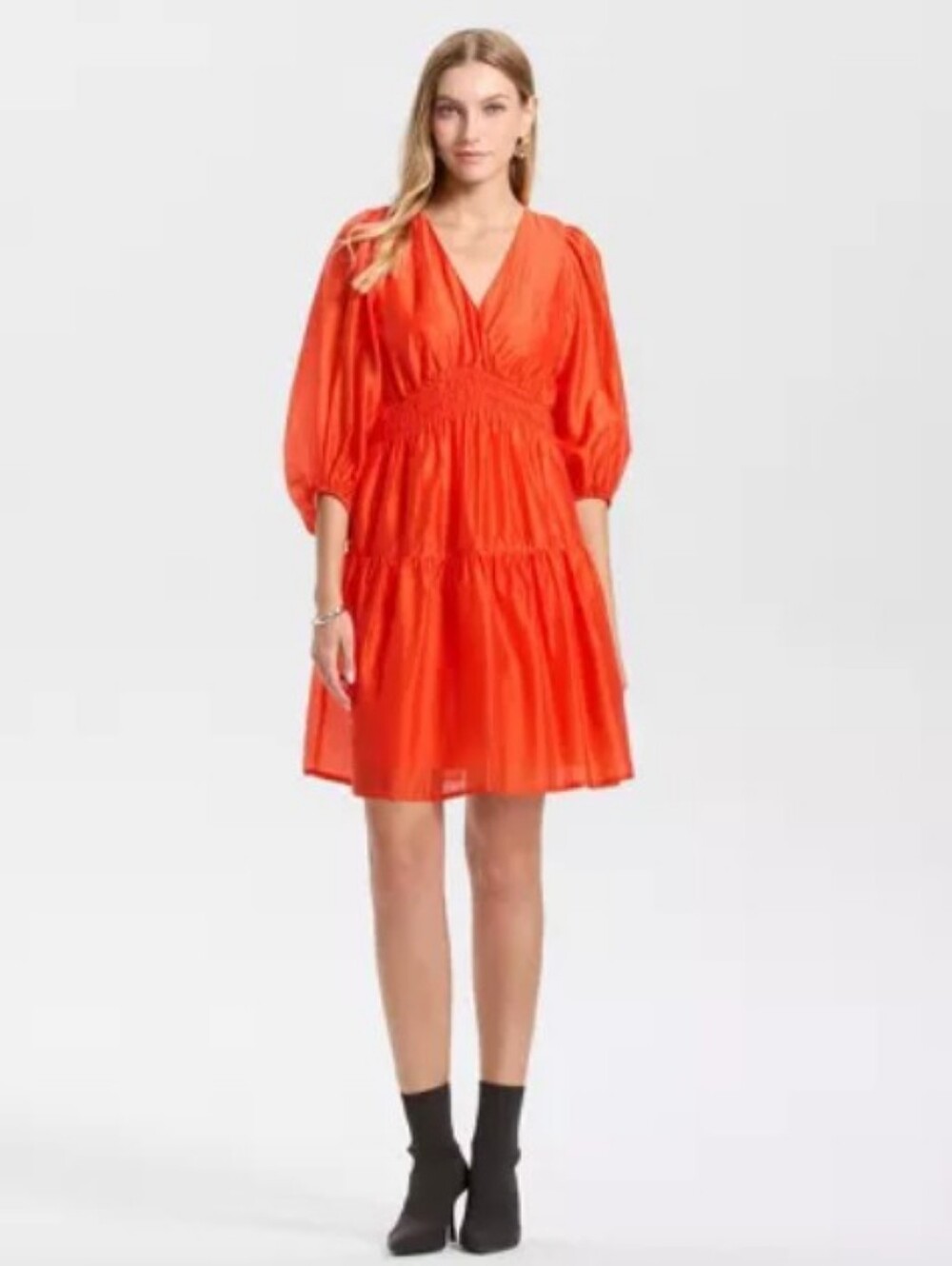 Women's Balloon Long Sleeve Shirring Mini A-line Dress